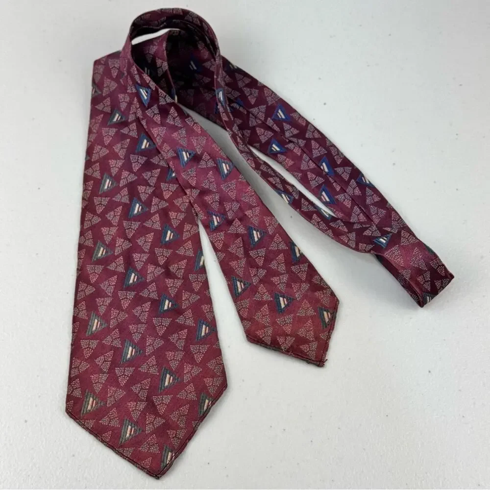 The Varsity Shop Baton Rouge, LA Burgundy Geometric Print Vintage Men’s Silk Tie